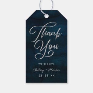 Étiquettes-cadeau Marine Luster Bleu foncé Argent Mariage Merci