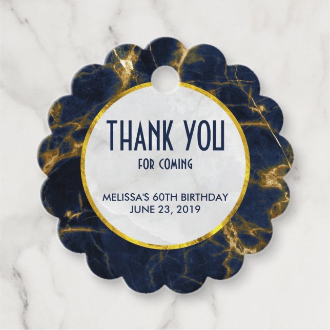 Étiquettes Cadeau Marine Marbre bleu et or Marbre moderne élégant An (Devant)