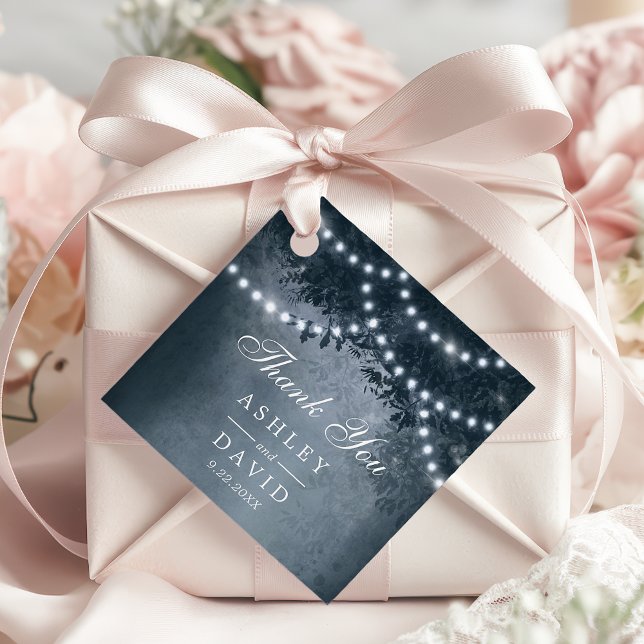 Étiquettes Cadeau Marine Rustic Tree Canopy Lumières Mariage de bois (Créateur téléchargé)