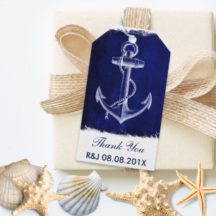 Étiquettes-cadeau marine rustique bleu ancre marine mariage