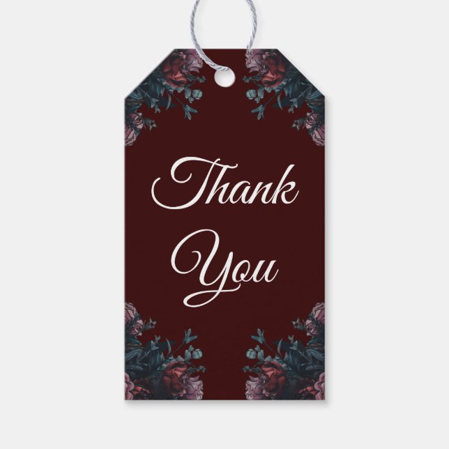Étiquettes-cadeau Maroon foncé Mauve Gothique Mariage élégant (Devant)