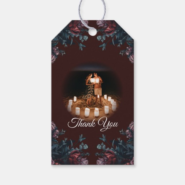 Étiquettes-cadeau Maroon foncé Mauve Gothique Mariage élégant (Devant)