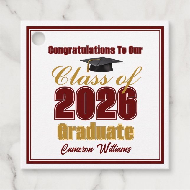 Étiquettes Cadeau Maroon Gold Class of 2026 Custom Graduation Party (Devant)
