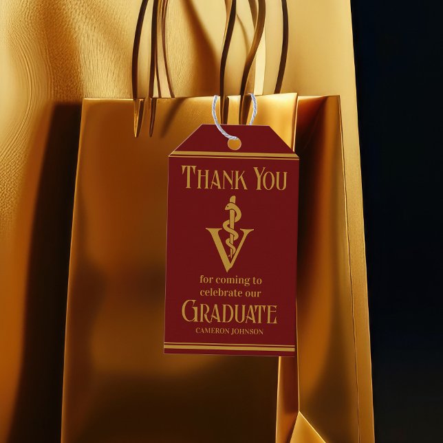 Étiquettes-cadeau Maroon Gold Vétérinaire de l'école de la partie de (Créateur téléchargé)