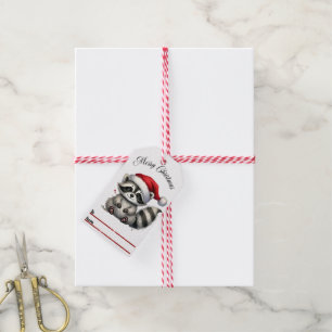 Étiquettes-cadeau Marque de Noël au joli raton laveur avec des éléme