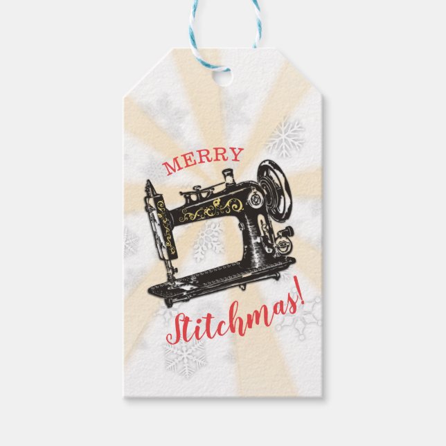 Étiquettes-cadeau Marque de Noël pour couture vintage (Devant)