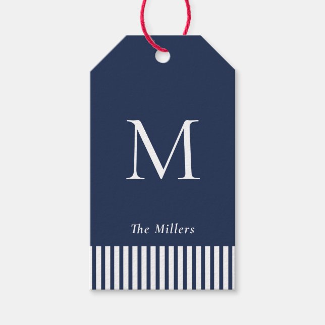 Étiquettes-cadeau Marque Monogramme Nautique Marine & White (Devant)