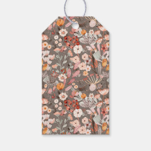 Étiquettes-cadeau Marron, Crème, Fleur Botanique Florale Rose