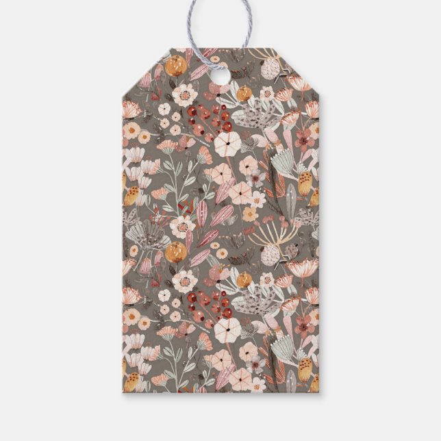 Étiquettes-cadeau Marron, Crème, Fleur Botanique Florale Rose (Devant)