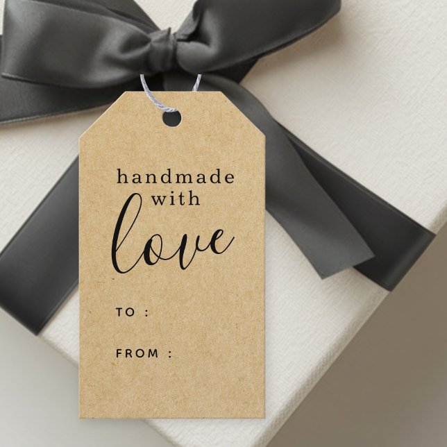Étiquettes-cadeau Marron Kraft Fabriqué à la main avec amour Personn (Créateur téléchargé)