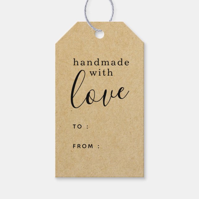 Étiquettes-cadeau Marron Kraft fait main avec amour Personnalisé (Devant)