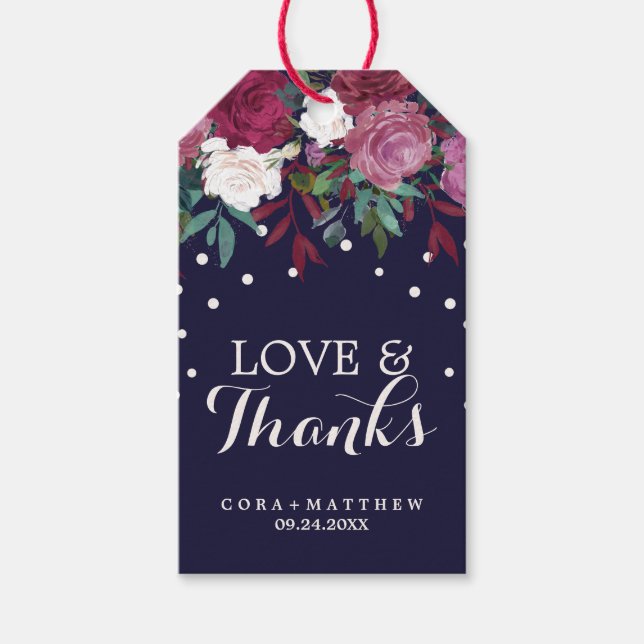 Étiquettes-cadeau Marsala & Bourgogne sur Navy Love & Thanks Mariage (Devant)