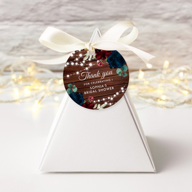 Étiquettes Cadeau Marsala & Fleurs de marine Fête des mariées rustiq (Créateur téléchargé)