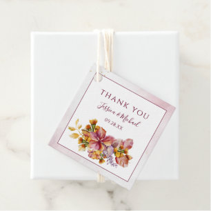 Étiquettes Cadeau Marsala Watercolor Fall Bouquet Mariage élégant