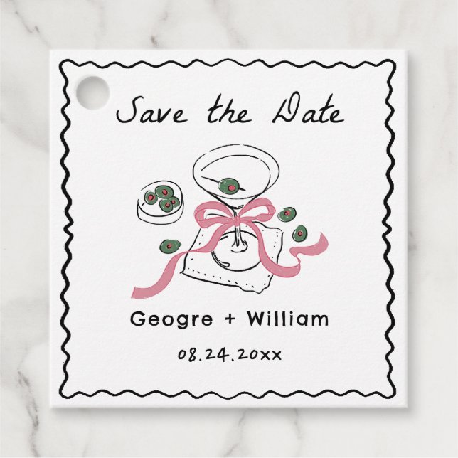 Étiquettes Cadeau Martini à main Mariage moderne et capricieux (Devant)