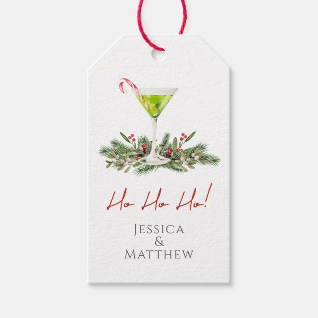 Étiquettes-cadeau Martini au bonbon en canne et couples de gui Fêtes (Devant)
