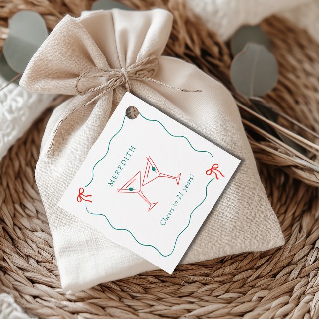 Étiquettes Cadeau Martini fête ses 21 ans (Martini Toast Cheers to 21 Years Birthday Party Favor Gift Tag)