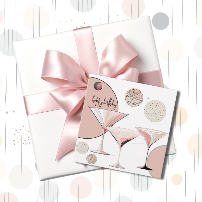 Étiquettes Cadeau Martini rose | Rétro | Mid Century Moderne (Martini customizable favor tag in pink, grey and black retro styled for special occasions. )
