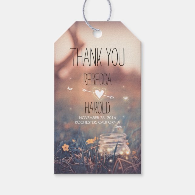 Étiquettes-cadeau Mason Jar et Fireflies Merci Mariage rustique (Devant)