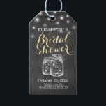Étiquettes-cadeau Mason Jar & String Lights Chalkboard Fête des mari<br><div class="desc">Balises cadeaux de Merci de Fête des mariées mariage - Elégant Mason Jar & Lumières à cordes Vintages avec Grunge Black Chalkboard Arrière - plan. Un design parfait pour votre grand jour. Tous les styles de texte,  couleurs,  tailles peuvent être modifiés selon vos besoins !</div>