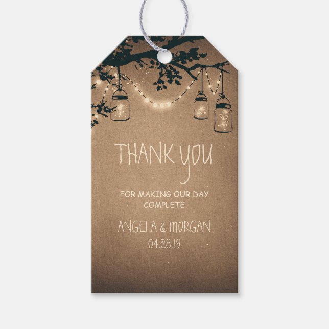 Étiquettes-cadeau Mason Jarres et lucioles Mariage rustique (Devant)