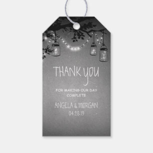 Étiquettes-cadeau Mason jarres et lucioles Rustique gris Mariage