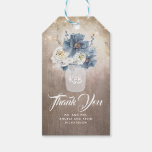 Étiquettes-cadeau Mason Jars Dusty Blue Floral Rustique Mariage