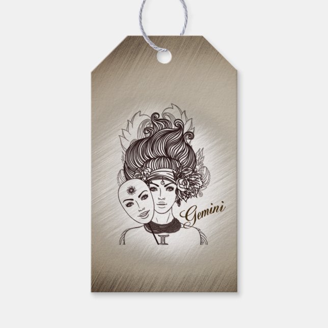 Étiquettes-cadeau Masque de Gémeaux Zodiaque Dame (Devant)