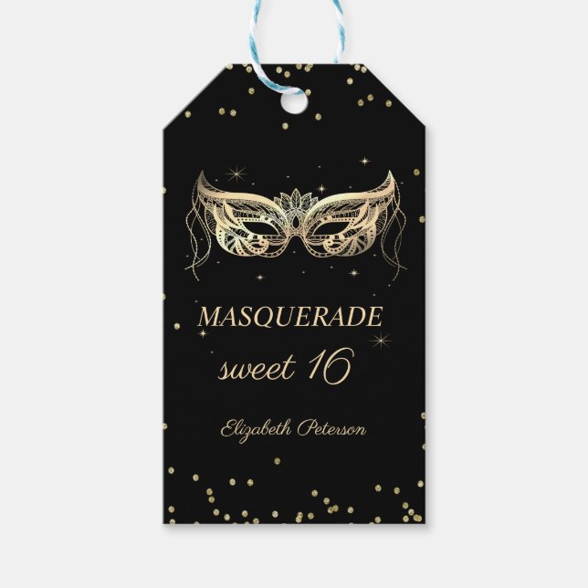 Étiquettes-cadeau Masquerade Gold Diamonds Sweet 16 (Devant)