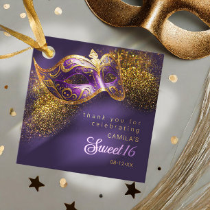 Étiquettes Cadeau Masquerade Masque Sweet 16 Purple Gold ID1032