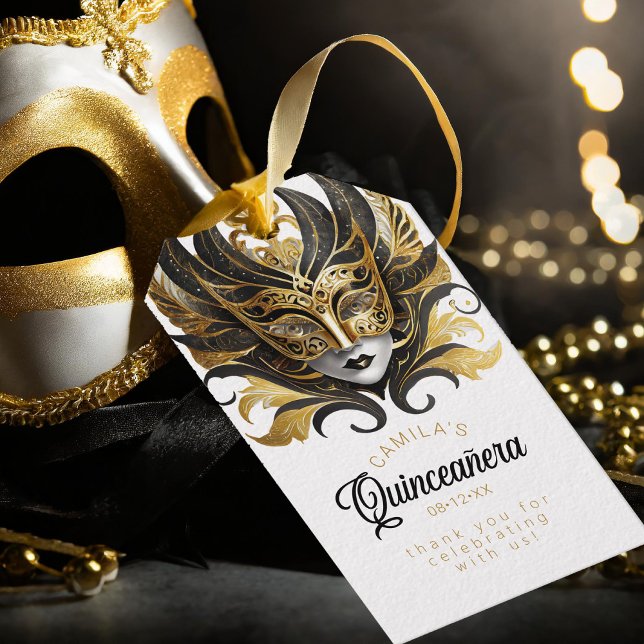 Étiquettes-cadeau Masquerade Quinceanera Black Gold ID1031 (Créateur téléchargé)