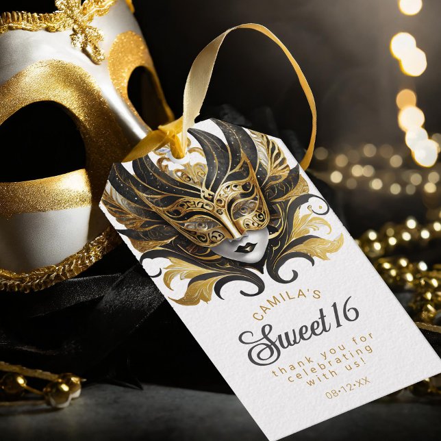Étiquettes-cadeau Masquerade Sweet 16 Black Gold ID1032 (Créateur téléchargé)