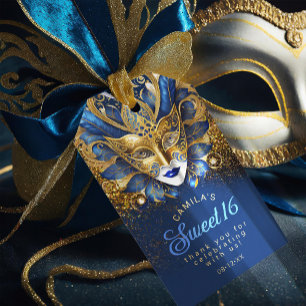 Étiquettes-cadeau Masquerade Sweet 16 Bleu Or V2 ID1032