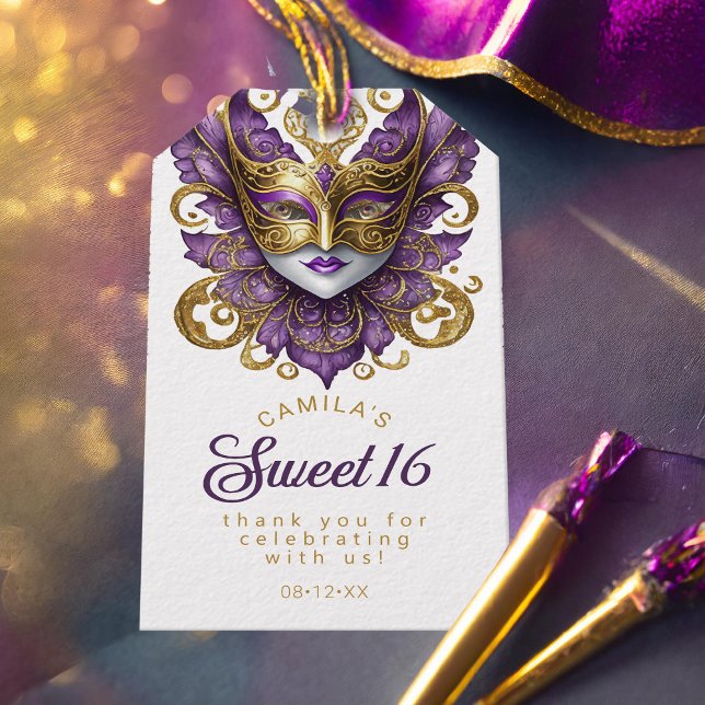 Étiquettes-cadeau Masquerade Sweet 16 Purple Gold ID1032 (Créateur téléchargé)