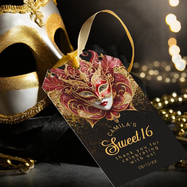 Étiquettes-cadeau Masquerade Sweet 16 Red Gold V2 ID1032 (Créateur téléchargé)
