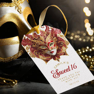 Étiquettes-cadeau Masquerade Sweet 16 Rouge Or ID1032