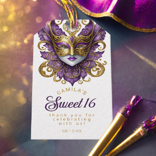 Étiquettes-cadeau Masquerade Sweet 16 Violet Or ID1032