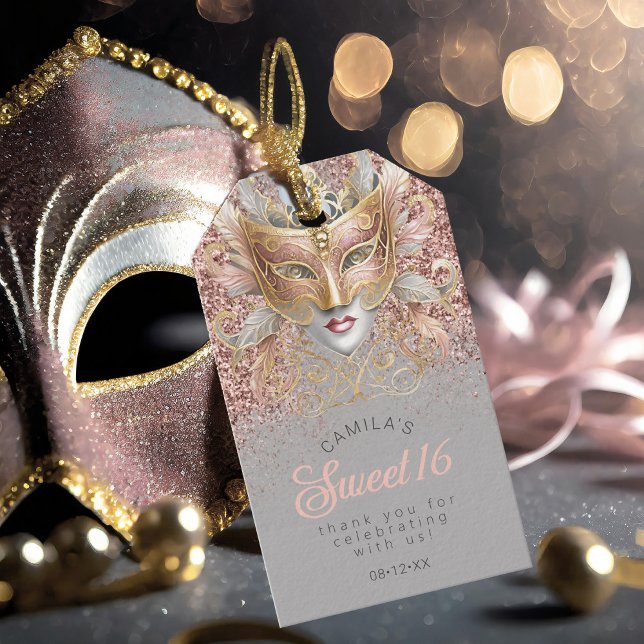 Étiquettes-cadeau Masquerade Sweet Sixteen Rose Gold V2 ID1032 (Créateur téléchargé)