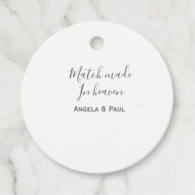 Étiquettes Cadeau Match made in heaven name couple wedding simple  (Devant)