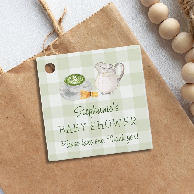 Étiquettes Cadeau Matcha Thème Vert En vichy Baby shower Plaid (Créateur téléchargé)