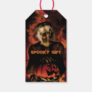 Étiquettes-cadeau Mauvaise sorcière avec citrouille. Halloween