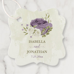 Étiquettes Cadeau mauve fleurs blanches verdure mariage