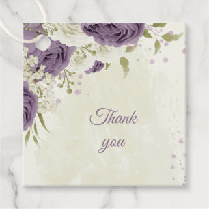 Étiquettes Cadeau mauve fleurs blanches verdure mariage