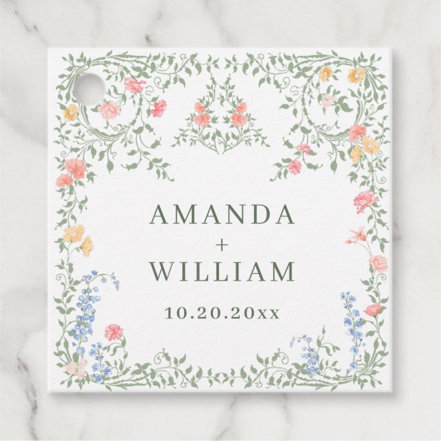 Étiquettes Cadeau Meadow Pastel Français Rose Floral Mariage (Devant)