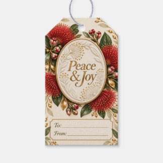 Étiquettes-cadeau Médaillon de Noël floral Pōhutukawa Paix & Joie