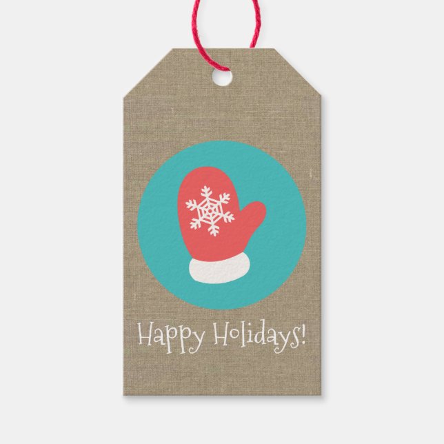 Étiquettes-cadeau Médaillon de Noël Mitten Joyeuses fêtes (Devant)