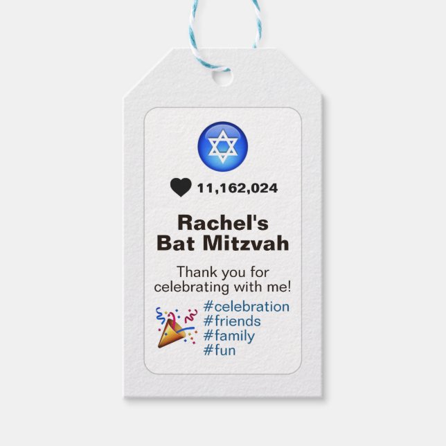 Étiquettes-cadeau Médias sociaux Bat mitzvah Emoji ou Bar Mitzvah (Devant)
