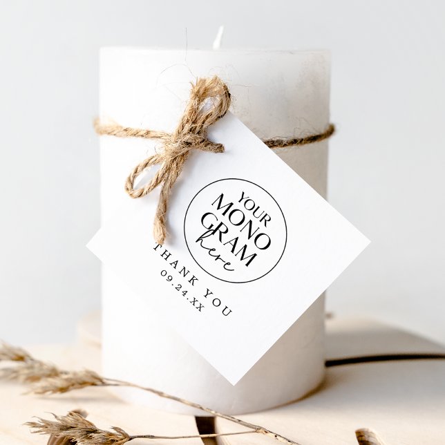 Étiquettes Cadeau MEGHAN Monogramme Boho noir blanc Mariage Merci (MEGHAN Monogram Boho Black White Wedding Thank You Favor Tags)