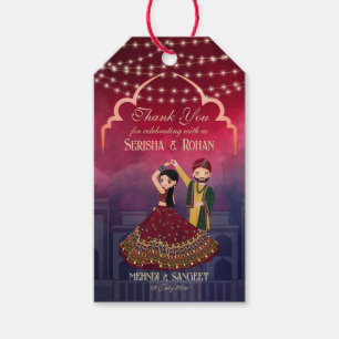 Étiquettes-cadeau Mehndi Sangeet couple de danse bleu foncé