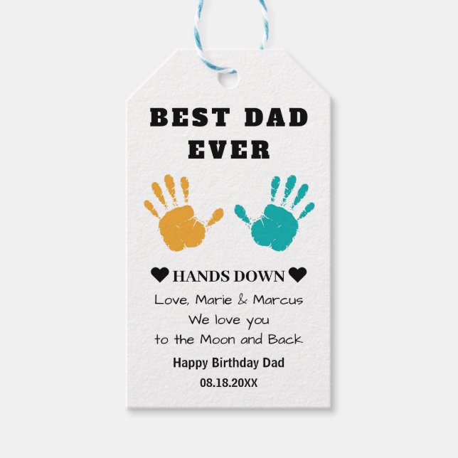 Étiquettes-cadeau Meilleur Père Jamais Mains Bas Anniversaire (Devant)
